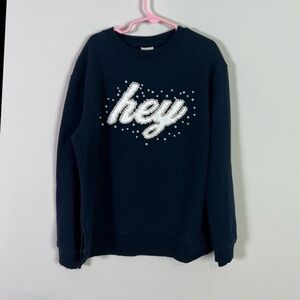 Zara Kids Girls Navy Pearl Hey Crewneck Sweatshirt Size 10
